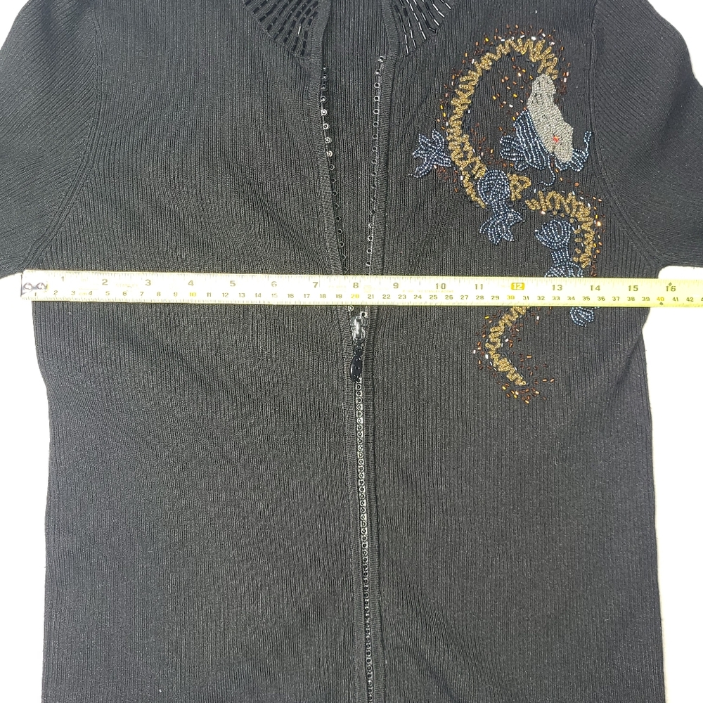 Vintage Cache Beaded Dragon Cardigan Silk Blend Women's Size Small‎ Black Y2K - Picture 7 of 12